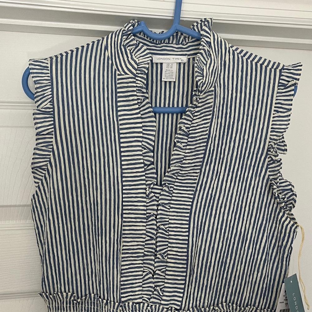 London Times Navy and White Ruffle Dress